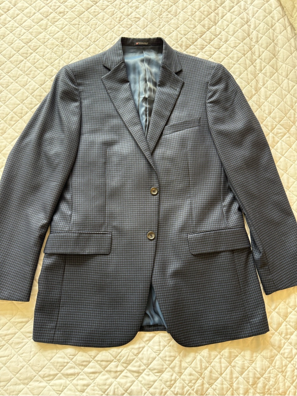 Hart Schaffner Marx Wool Sport Coat 42R Navy Black Houndstooth Made in USA